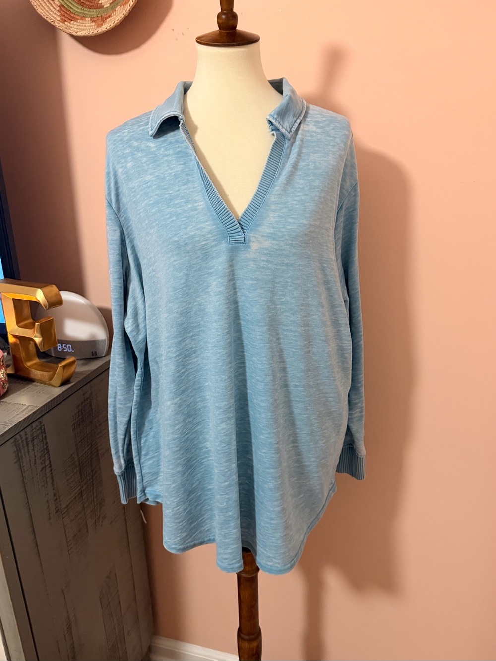 Jane and Delancey Light Blue V-Neck Collared Pullover